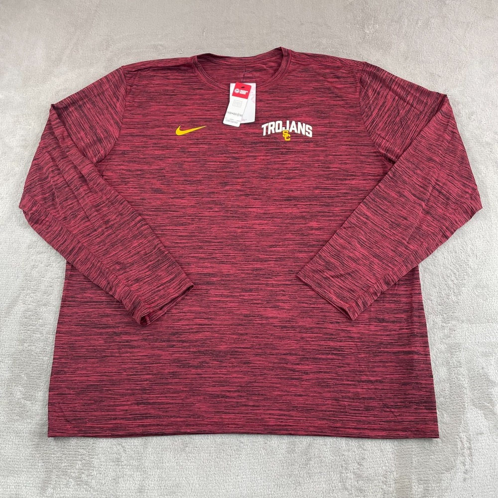 Nike Dri-Fit USC Trojans T Shirt Men 2XL Heather Red Performance Crew LS NWT